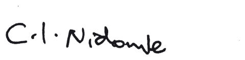 Signature of Caius Nichombe, Founder of Greenbul Wings